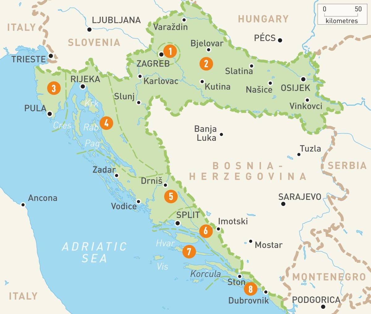 карта Хорватії та острови