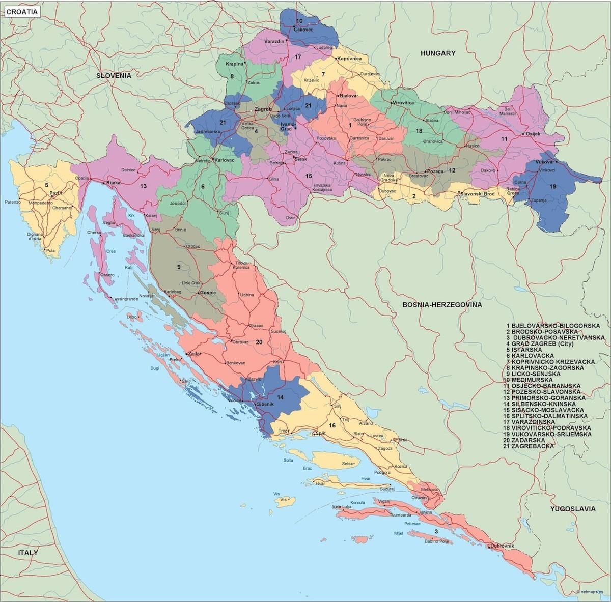 карта Хорватії політичних