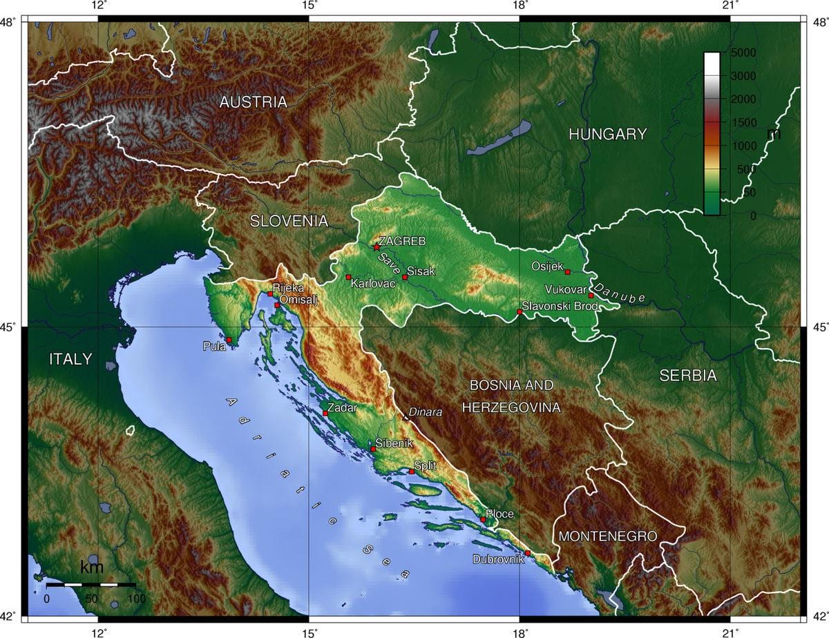 карта топографічна Хорватії