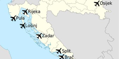 Карта Хорватії показуючи аеропортів